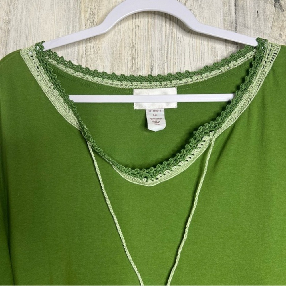 Veranesi Women's 4X Shirt Top Green‎ crochet trims and beaded tassel - Picture 4 of 13